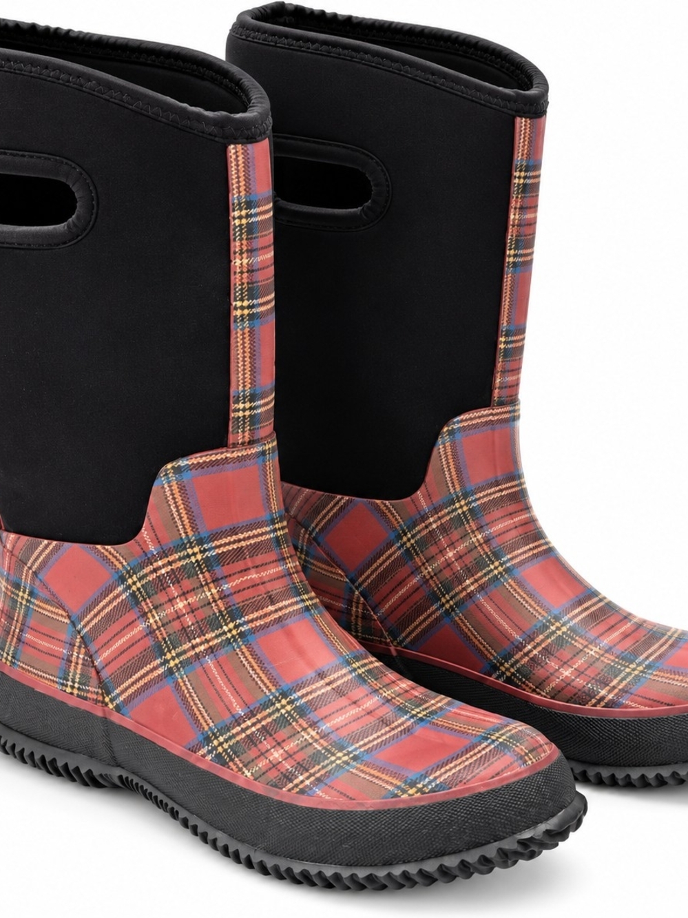 Weather Spirits Women’s Size 6 Red Plaid Waterproof Rubber Neoprene Rain Boots